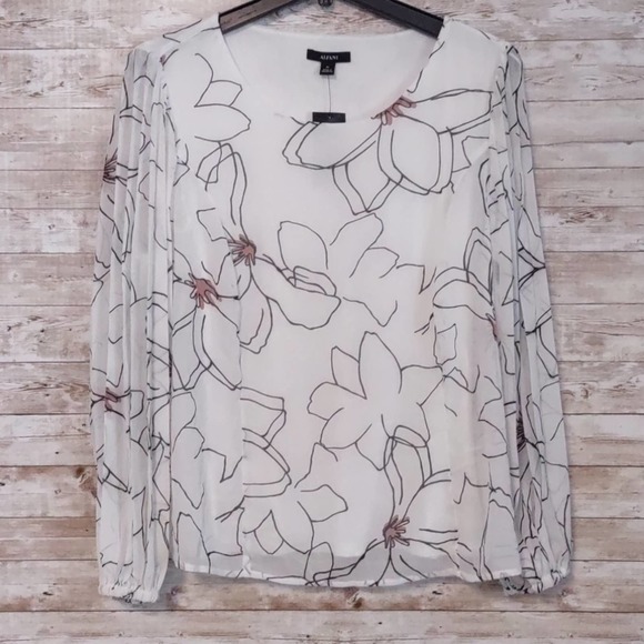 Alfani Floral Print Pleat Sleeve Top Petite Large - Picture 2 of 13